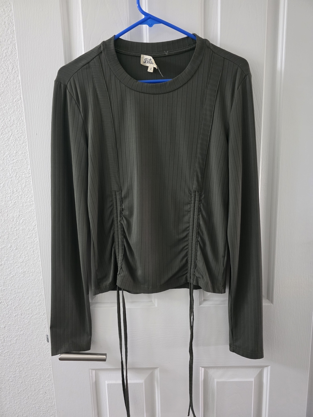 Olive Green Long Sleeve Ruched Top